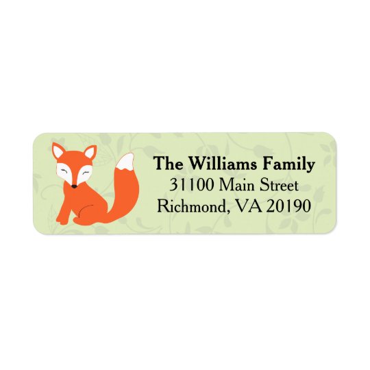 Green Floral Baby Fox Return Address Label