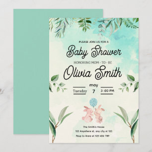 Green Floral Baby Shower, Spring Baby Shower  Invitation