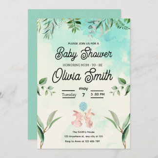 Green Floral Baby Shower, Spring Baby Shower  Invitation