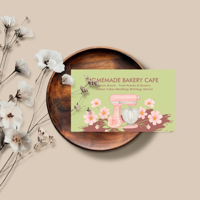 Green Floral Bakery Pastry Cake Maker Business Card (Creator Uploaded)