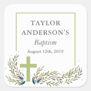 Green Floral Baptism Sticker Tags