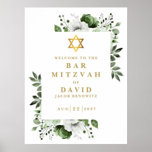 Green Floral Bar Mitzvah Bat Mitzvah Welcome Sign