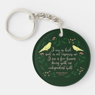 Green Floral Bird Charlotte Bronte Jane Eyre Quote Key Ring