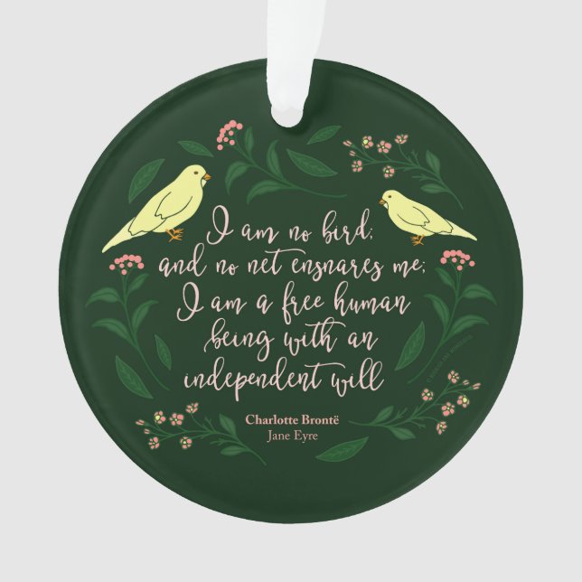 Green Floral Bird Charlotte Bronte Jane Eyre Quote Ornament (Front)