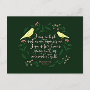 Green Floral Bird Charlotte Bronte Jane Eyre Quote Postcard