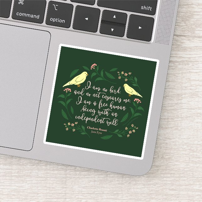 Green Floral Bird Quote Jane Eyre Charlotte Bronte (Detail)