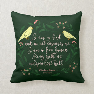 Green Floral Bird Quote Jane Eyre Charlotte Bronte Cushion