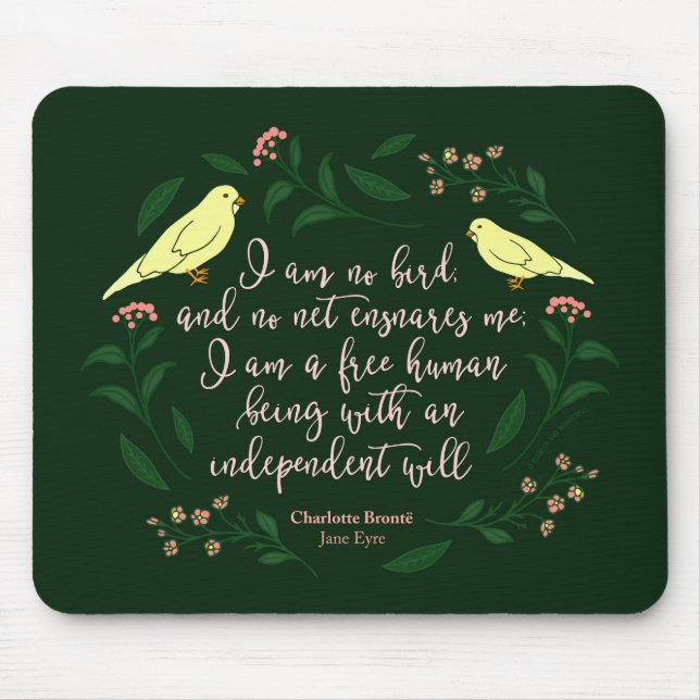 Green Floral Bird Quote Jane Eyre Charlotte Bronte Mouse Mat (Front)