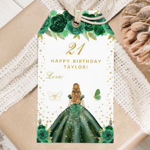 Green Floral Blonde Hair Girl Happy Birthday Gift Tags