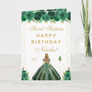 Green Floral Blonde Hair Girl Sweet Sixteen Card