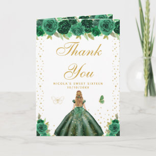 Green Floral Blonde Hair Girl Sweet Sixteen Thank You Card