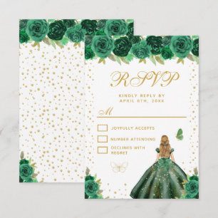 Green Floral Blonde Hair Princess Sweet Sixteen RSVP Card