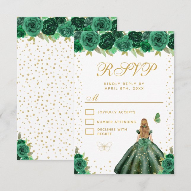 Green Floral Blonde Hair Princess Sweet Sixteen RSVP Card (Front/Back)