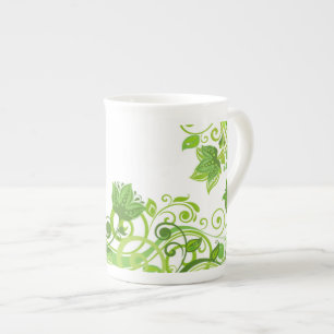 Green Floral Bone China Mug