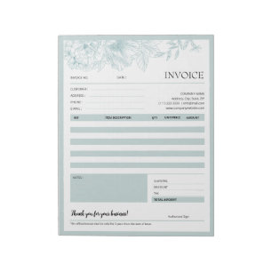 Green Floral Border Small Business Invoice Forms Notepad