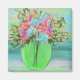 Green Floral Bouquet Original Art Magnet