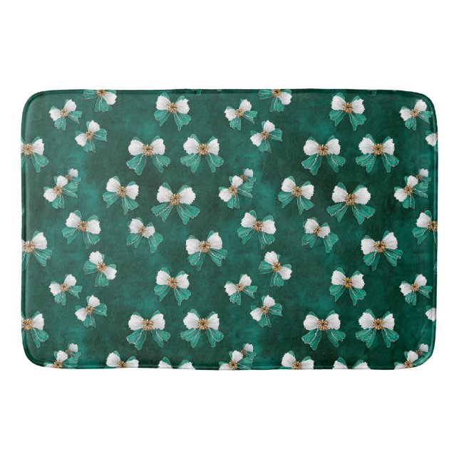 Green Floral Bow Pattern  Bath Mat (Front)