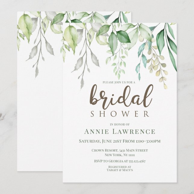 Green Floral Bridal Shower Invitations (Front/Back)