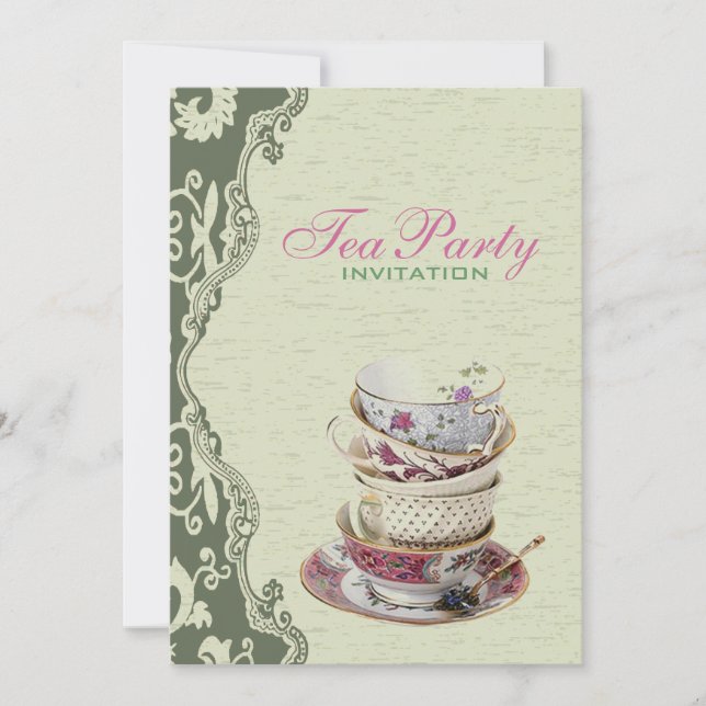 Green Floral Bridal Shower Tea Party Invitation (Front)