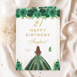 Green Floral Brown Hair Girl Happy Birthday Card<br><div class="desc">This elegant and glamourous birthday card can be personalised with a name or title such as daughter, granddaughter, niece, friend etc. The design features a beautiful princess with brown red hair and fair skin in a green ball gown. The text combines handwritten script and modern sans serif fonts for a...</div>