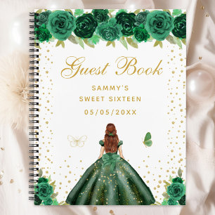Green Floral Brown Hair Princess Sweet Sixteen Notebook