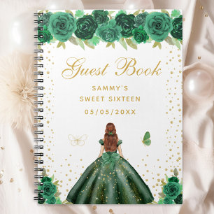 Green Floral Brown Hair Princess Sweet Sixteen Notebook
