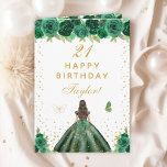 Green Floral Brunette Hair Girl Happy Birthday Card<br><div class="desc">This elegant and glamourous birthday card can be personalised with a name or title such as daughter, granddaughter, niece, friend etc. The design features a beautiful princess with brunette hair and fair skin in a green ball gown. The text combines handwritten script and modern sans serif fonts for a classy...</div>