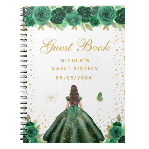 Green Floral Brunette Hair Princess Sweet Sixteen Notebook