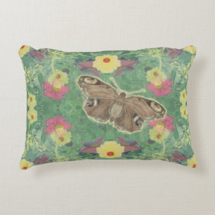 Green Floral Butterfly Accent Pillow