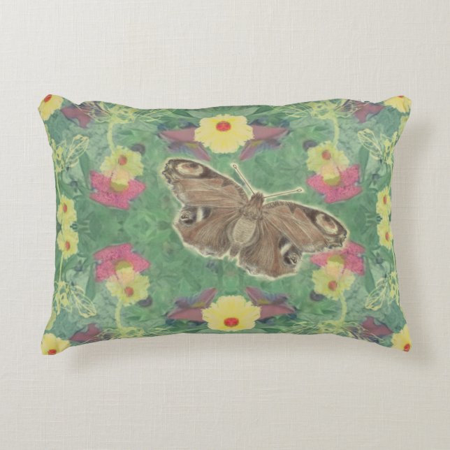 Green Floral Butterfly Accent Pillow (Front)