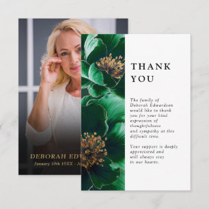 Green Floral Celebration Of Life Funeral Photo Thank You Card