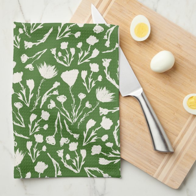Green Floral Christmas Decor Tea Towel (Quarter Fold)