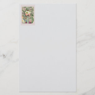 Green Floral Cross Stationery