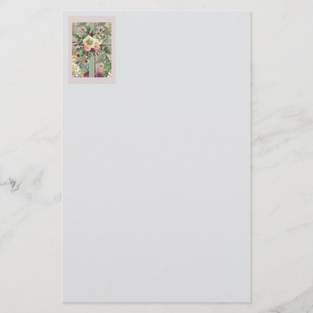 Green Floral Cross Stationery (Front)