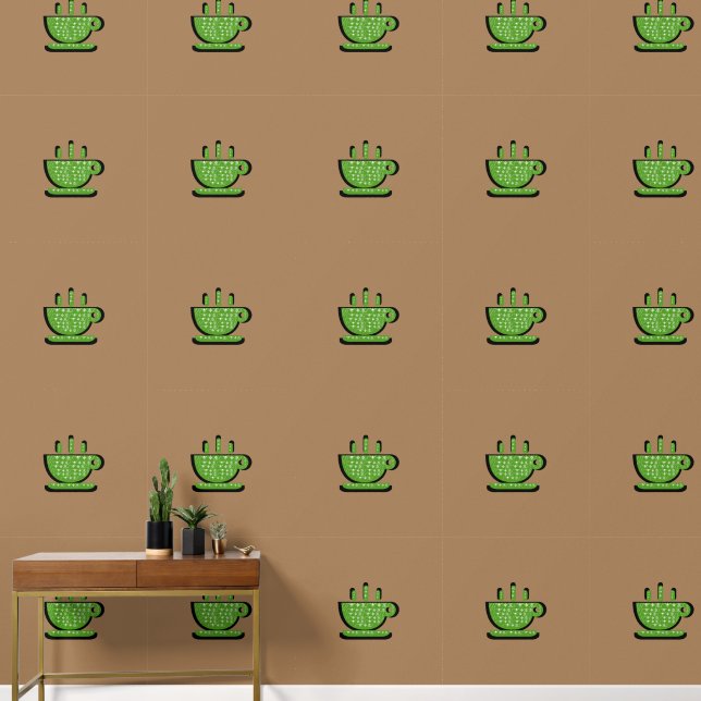 Green Floral Cup Of Java Tan  Wallpaper (Hallway)