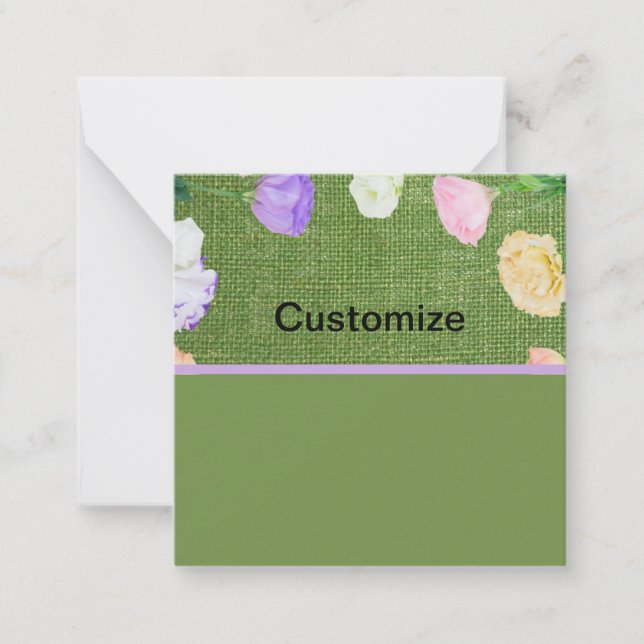 Green Floral Customisable Flat Note Card (Front)