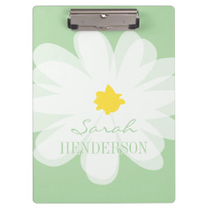 Green floral daisy flower personalised clipboard