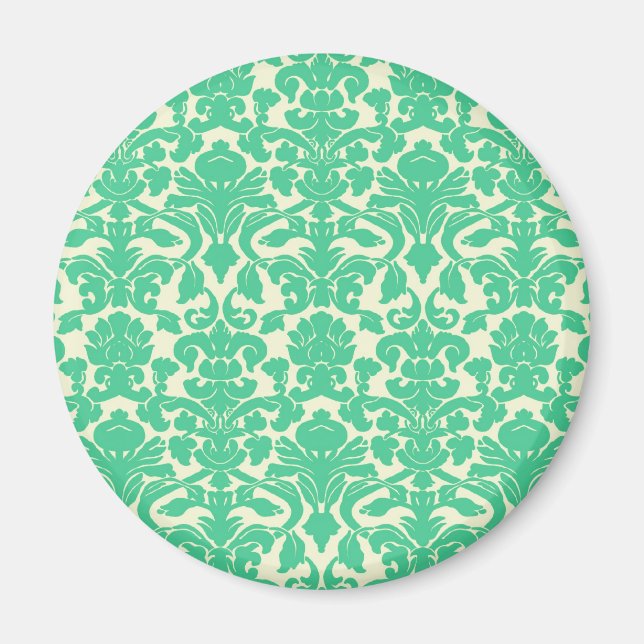Green Floral Damask Magnet (Front)