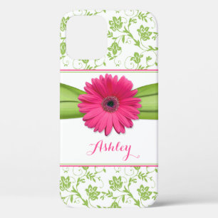 Green Floral Damask Pink Gerber Daisy iPhone 12 Case