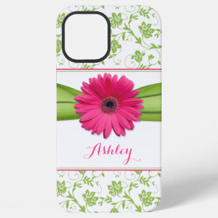 Green Floral Damask Pink Gerber Daisy iPhone 5 12 Pro Max Case