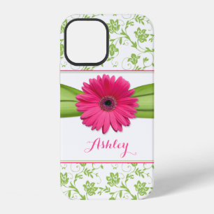 Green Floral Damask Pink Gerber Daisy iPhone 12 Case