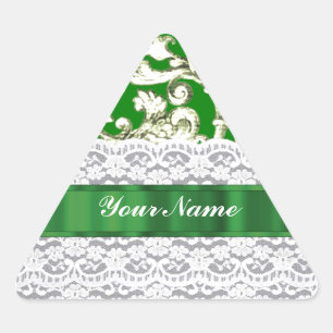 Green floral damask triangle sticker