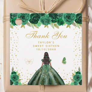Green Floral Dark Skin Princess Sweet Sixteen Favour Tags