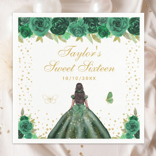 Green Floral Dark Skin Princess Sweet Sixteen Napkin