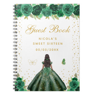 Green Floral Dark Skin Princess Sweet Sixteen Notebook