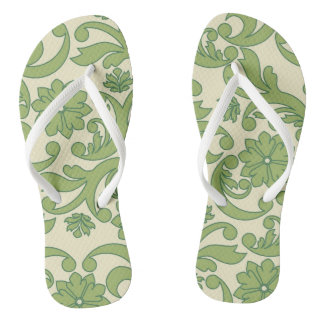 Green floral decor pattern flip flops