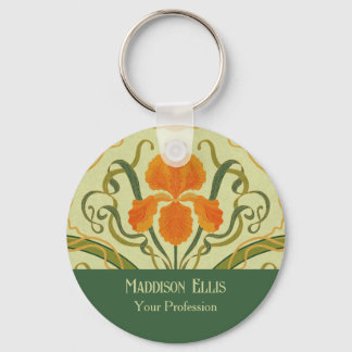 Green Floral Elegant Feminine Art Nouveau Business Key Ring
