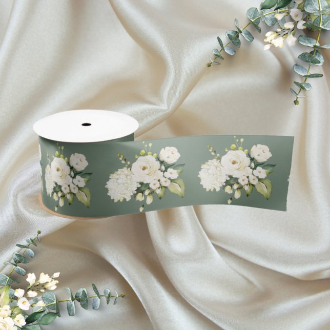 Green Floral Elegant Satin Ribbon (Creator Uploaded)