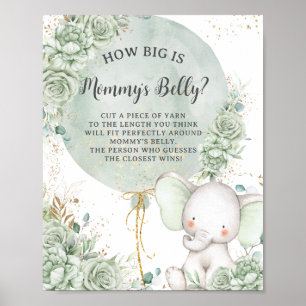 Green Floral Elephant How Big is Mommy's Belly Poster