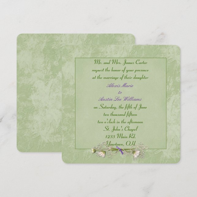 Green Floral Embossed Wedding invitation (Front/Back)